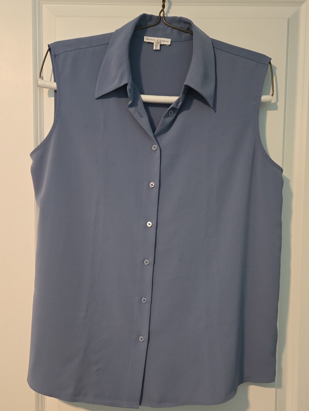Sleeveless Button-Down Shirt — Dusty Blue